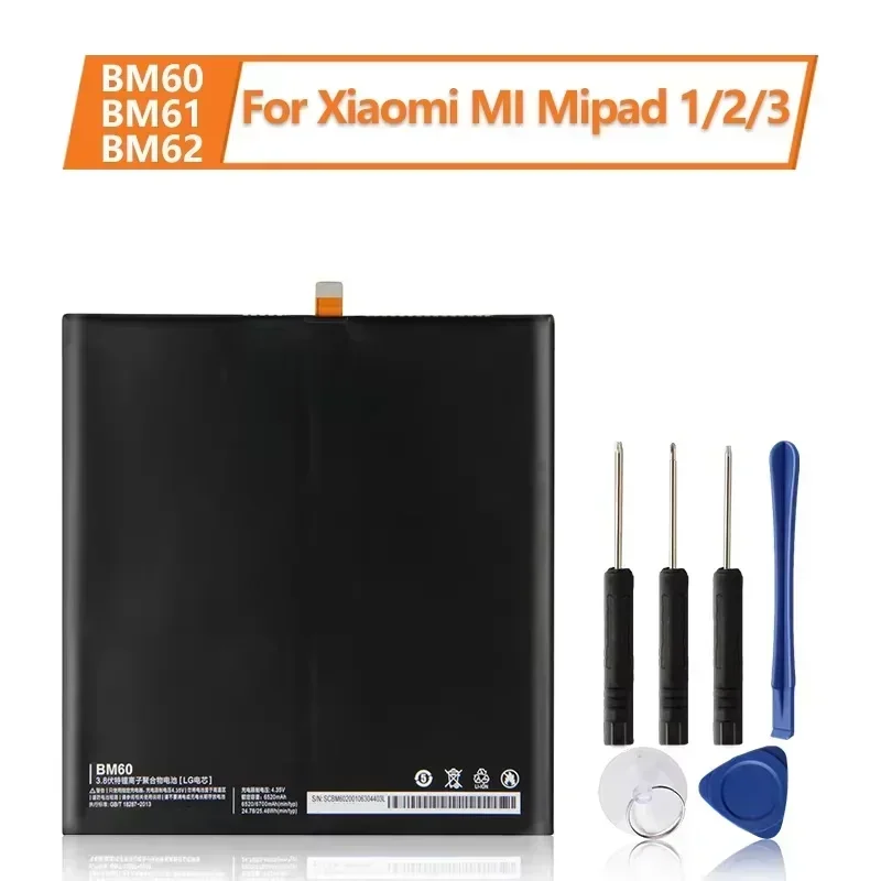 

Дата производства 2024 Сменная батарея BM60 BM61 BM62 для Xiaomi MI Mipad 1 2 3 Новые перезаряжаемые батареи 6700 мАч