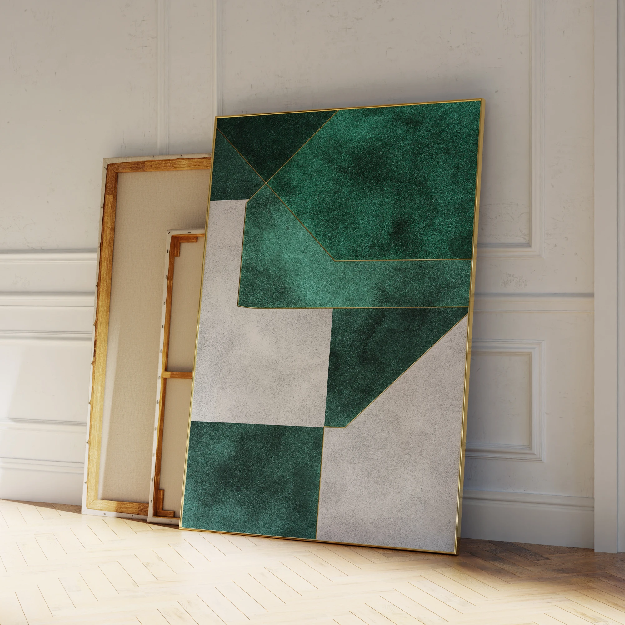 Moderne abstrakte grüne Smaragd-Geometrie, Wandkunst, Drucke, Leinwandgemälde, Poster, Wohnzimmer, Schlafzimmer, Heimdekoration