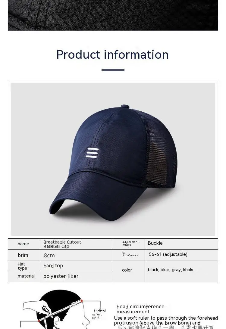 Overs ize Big Head Man Plus Size Baseball Cap Frühling Sommer dünne Stoff Mesh Sonnenhut männlich Snapback m 55-59cm l 60-64cm – Detail 25