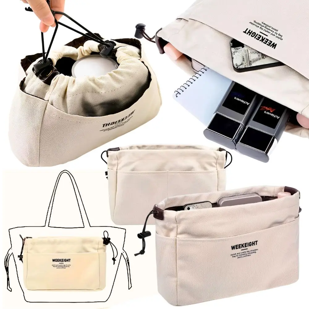 1/2pcs Multi-Pocket Drawstring Canvas Purse Insert, Portable Inner Organizer Bag for Handbag and Travel Use YMY