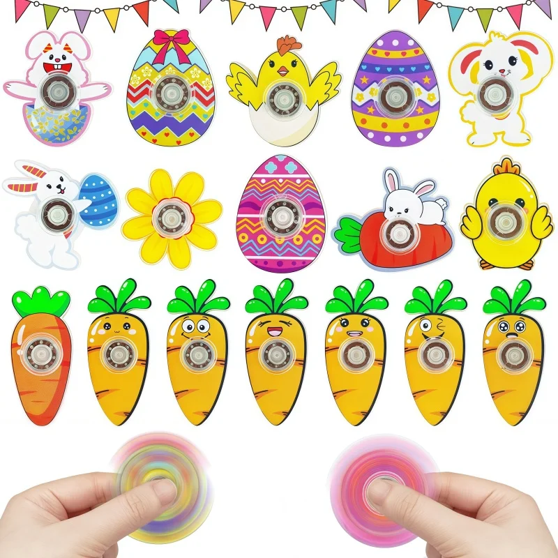 10PC Fun Easter Bunny Carrot Egg Spinning Top Stress Relief Toy Birthday School Kindergarten Gift Basket Gift Pack Filler