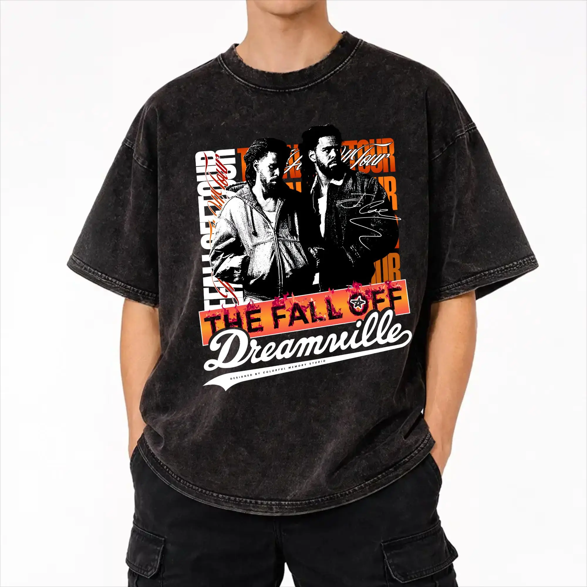 J Cole The Fall Off 2026 Tour T Shirt Hip Hop Washed Short Sleeve Oversize T-Shirt  Novelty Men Women Streetwear