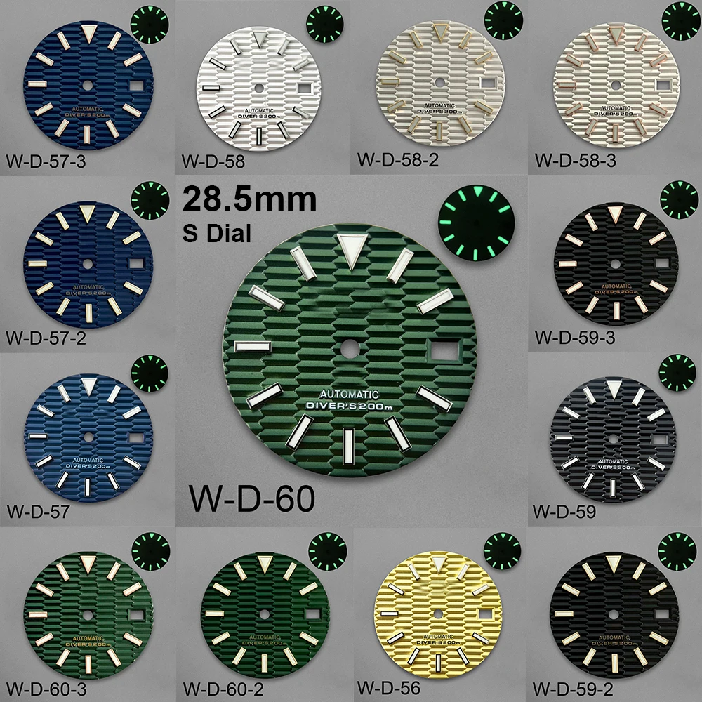 

28.5mm S Logo SKX007 Slope Dial Fit NH35/NH36/4R/7S Japanese Movement Green Luminous High-Quality Watch Modification Accessories