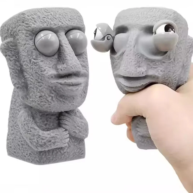 ของเล่นบีบคลายเครียดรูปปั้นมอยอิ ยืดหยุ่น บีบแล้วคืนรูปช้าๆ แสดงสีหน้าสนใจ ช่วยผ่อนคลายความเครียด ของขวัญสำหรับเด็ก