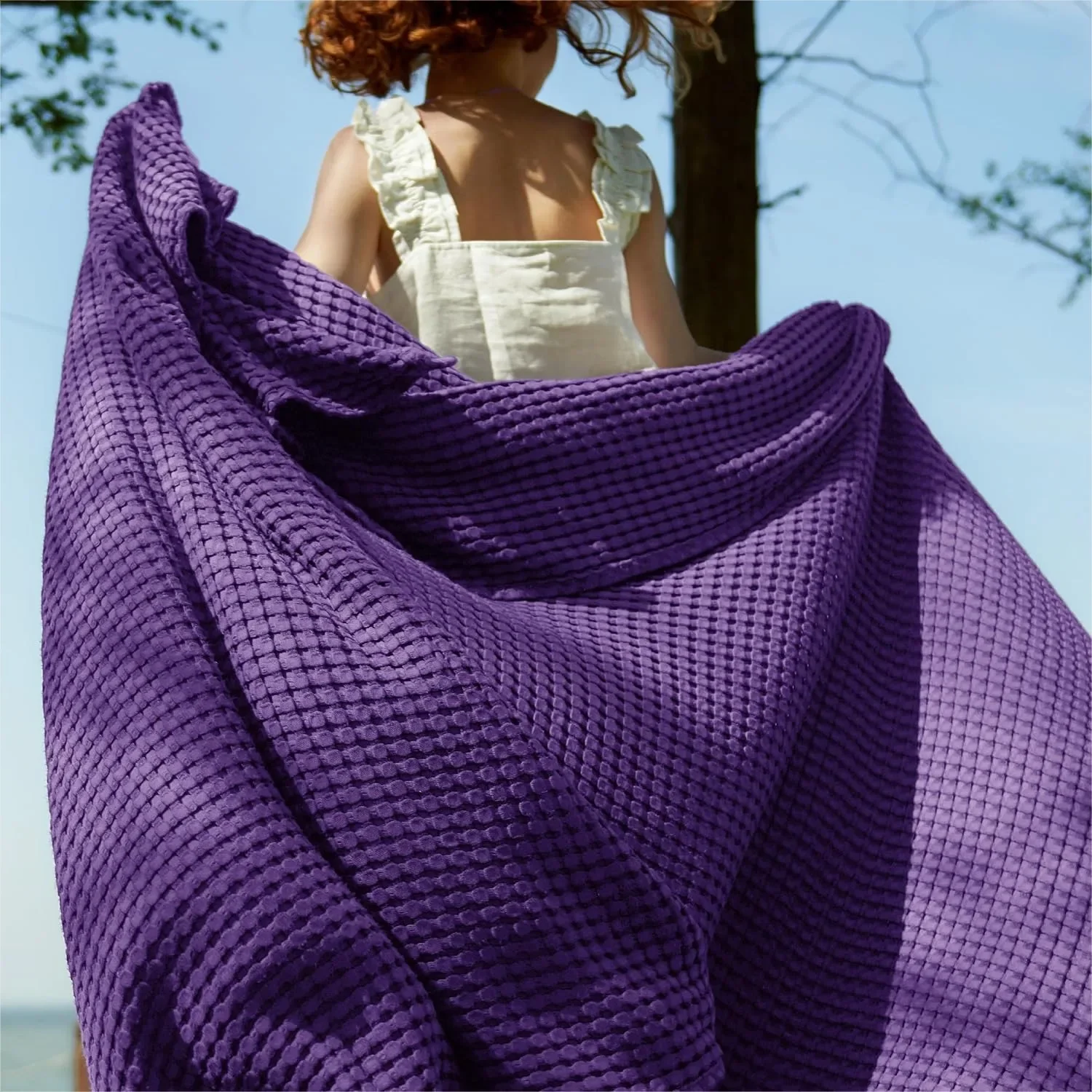 

Cooling Waffle Weave Throw Blanket - Lightweight Breathable for Hot Sleepers, 50x70 Inches, Purple