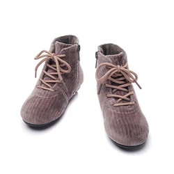 A pair of  Stylish little girl Corduroy Winter Boots - Soft and Durable with Adjustable Fit