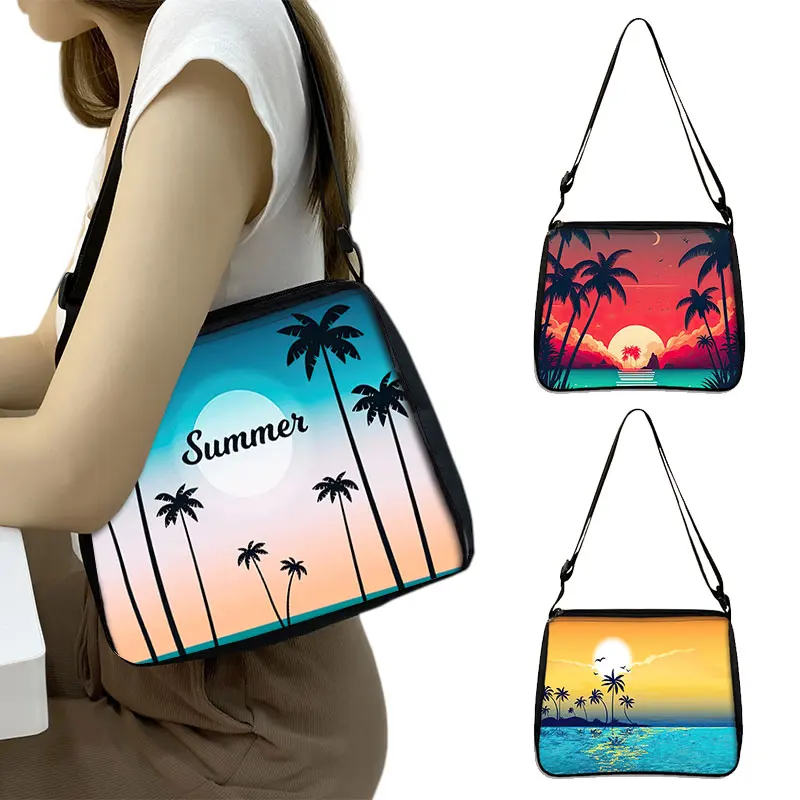 Tropical Hawaiian Beach Print Shoulder Bag Women Handbags Coconut Palm Tree for Travel Tote Bag Phone Purse Holder Crossbody Bag