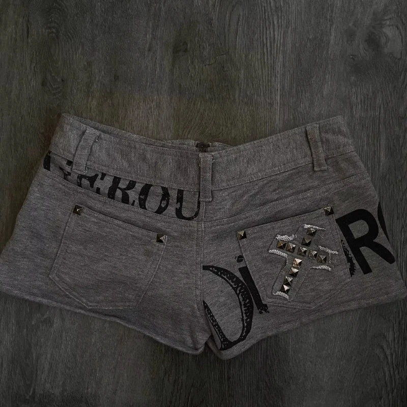Retro Gothic Retro Shorts Subculture Spice Girl Style Rivets Metal Decorative Zipper Placket Ultra-short Sexy Women's Hot Pants