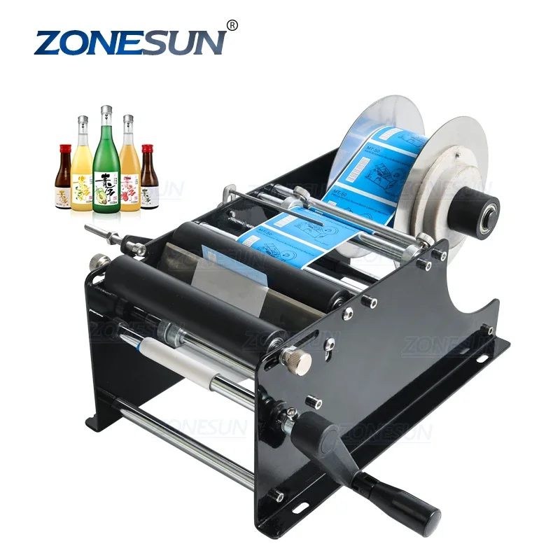 ZONESUN ZS-50 Manual Mineral Water Plastic Round Bottle Labeling Machine For Round Bottles Sticker Label Packing Machine