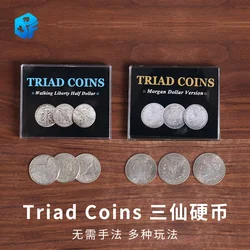 Triad Coins (Walking Liberty Half Dollar Gimmick or Morgan Gimmick) Magic Trick Produce Vanish Change Three Coin Magia