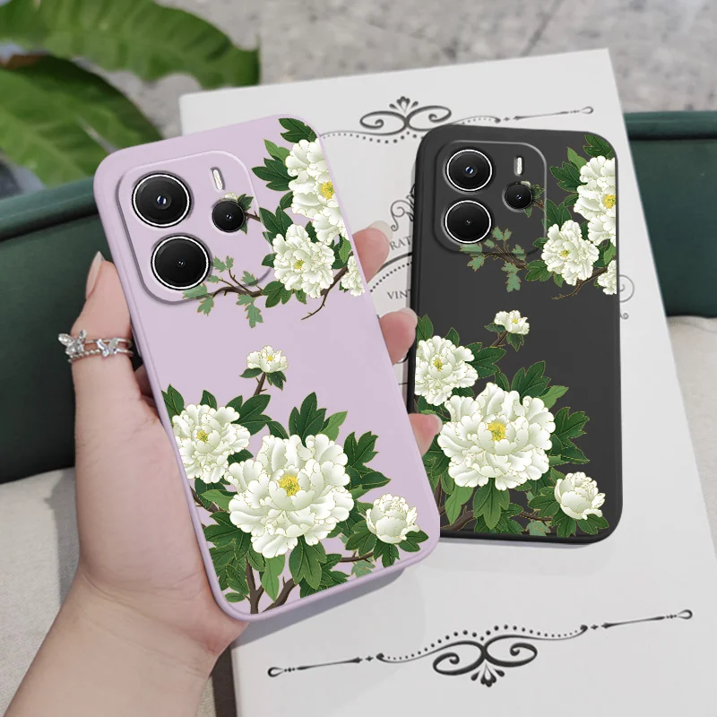 الفاوانيا فروع حالة الهاتف ل Xiaomi Redmi ملاحظة 14 13 12 12S 11 11S 10 10S 9 9S 15 14C برو زائد 4G 5G السائل غطاء سيليكون