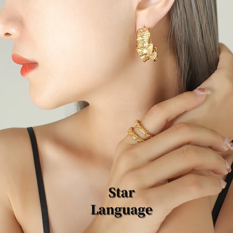 

Star Language New Vintage Fashion Stainless Steel C-shaped Earrings for Women Gold Plated 18k Jewelry Christmas Gift Daily Wear