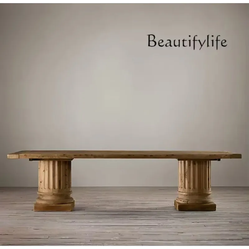 

N French Retro Solid Wood Furniture Oak Square Dining Table Desk American Country Solid Wood Dining Table