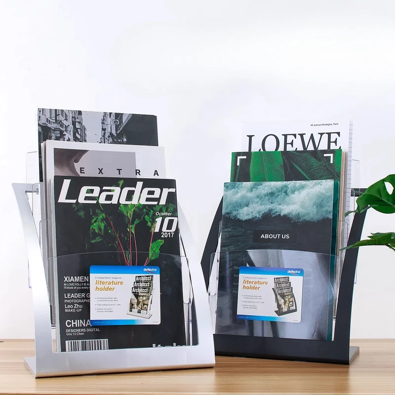 

European A4 Acrylic Display Stand Desktop Magazine Rack Brochure Holder Silver Office Bank Organizer Black A6 File Shelf FYMR