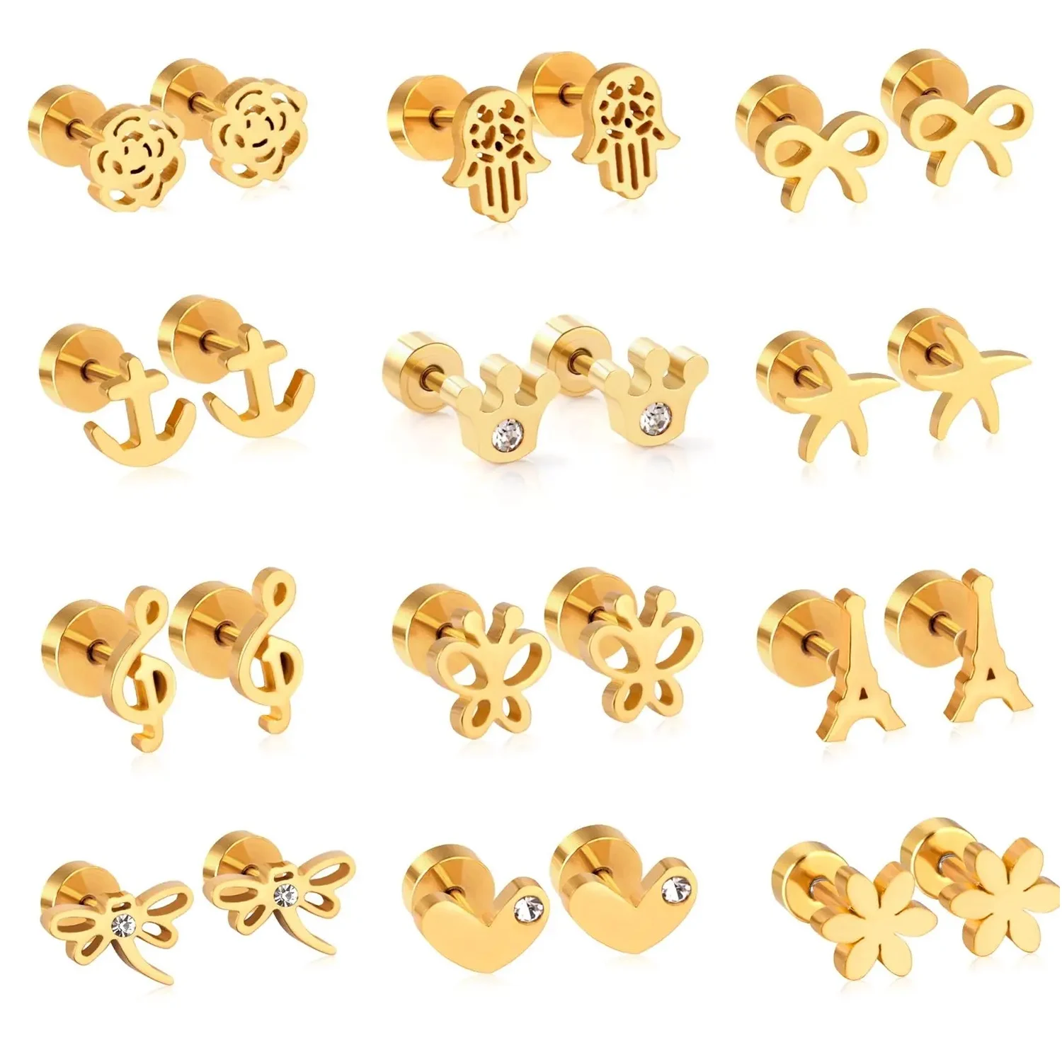 Tiny Stainless Steel Stud Earrings For Women Girls Love Heart Cross Hypoallergenic No Fade Piercing Stud Earrings For Party 2024