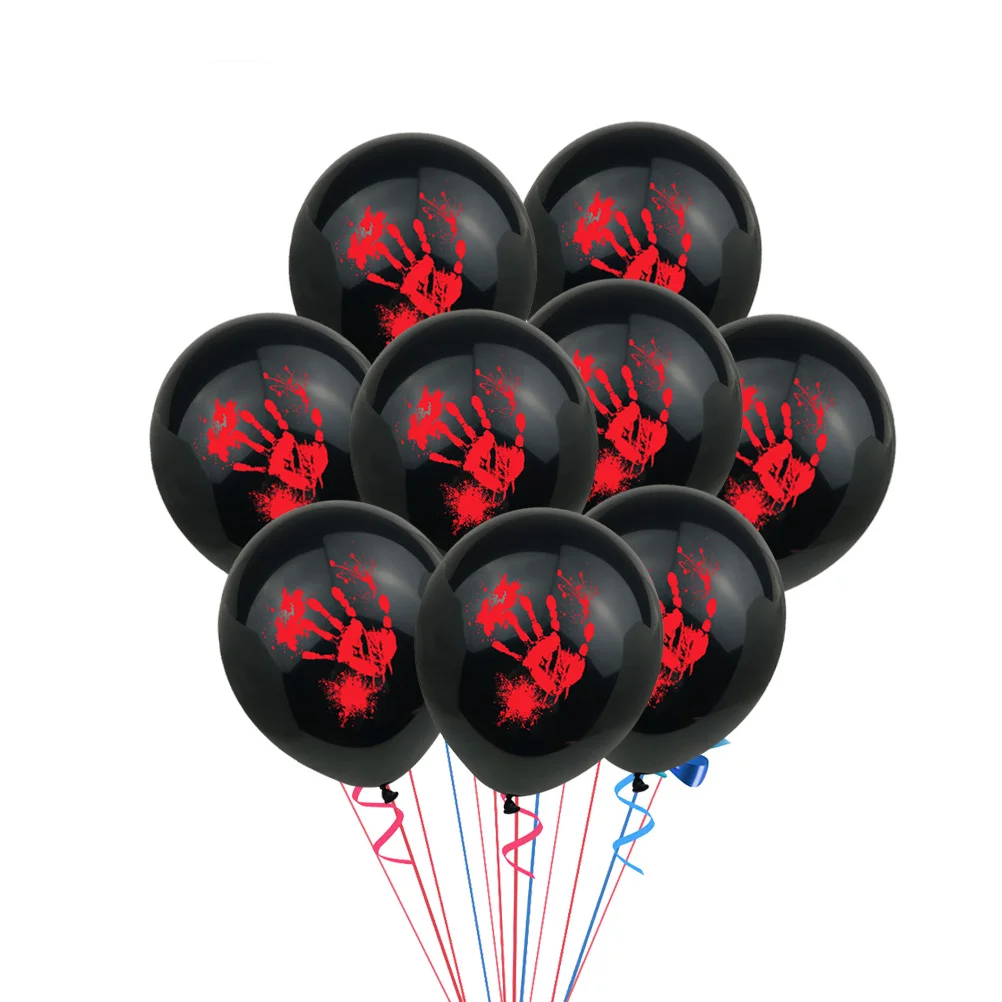 

20 Pcs Halloween Balloon Decor Inflatable Blood Fingermarks Black 12 Inch Latex Baby