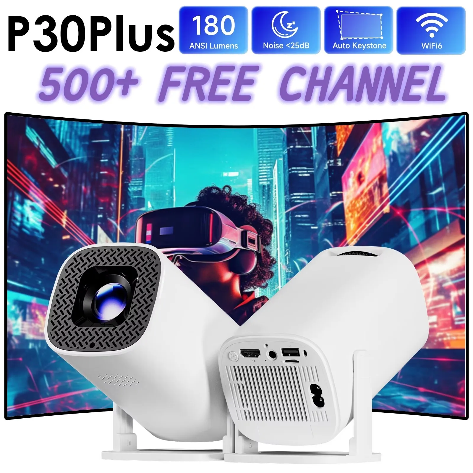 أجهزة عرض صغيرة ذكية P30PLUS 4K 1280 * 720P Coolita OS مع 500 + قناة مجانية حية تدعم WiFi6 جهاز عرض محمول للمسرح المنزلي #1