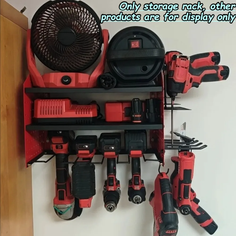 Wall Mounted Power Tool Organizer Heavy Duty Tools Storage Rack with Hooks Garage Tool Holder for Drill Charger Workshop