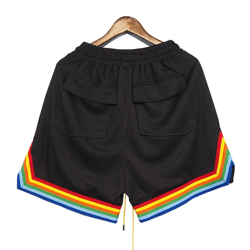 New 2022 Novelty high Comfortable Colorful Striped Mesh Skateboard Street Cotton Casual Shorts Kanye Hip-hop Parkour #R48