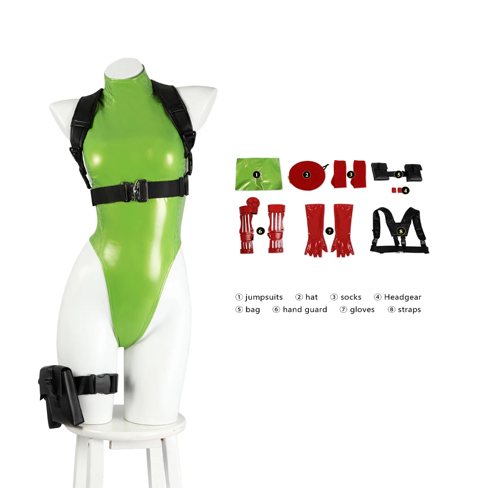 

Game Street Fighter V 6 5 Kami Role Playing Costume Halloween Sexy Green Tight Clothing Leather Clothing Wig Shoes