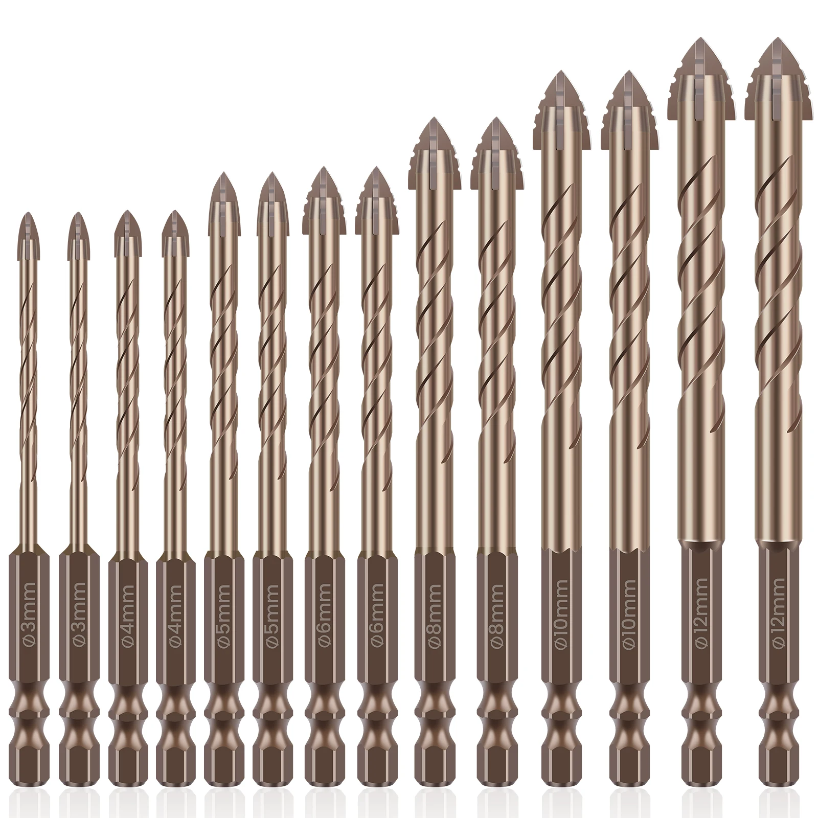 14PCS/Set Alloy Twist Drill Bits for Concrete Glass Brick Sturdy Multi Specification Eccentric Drill Bits for Cement Tile Wood