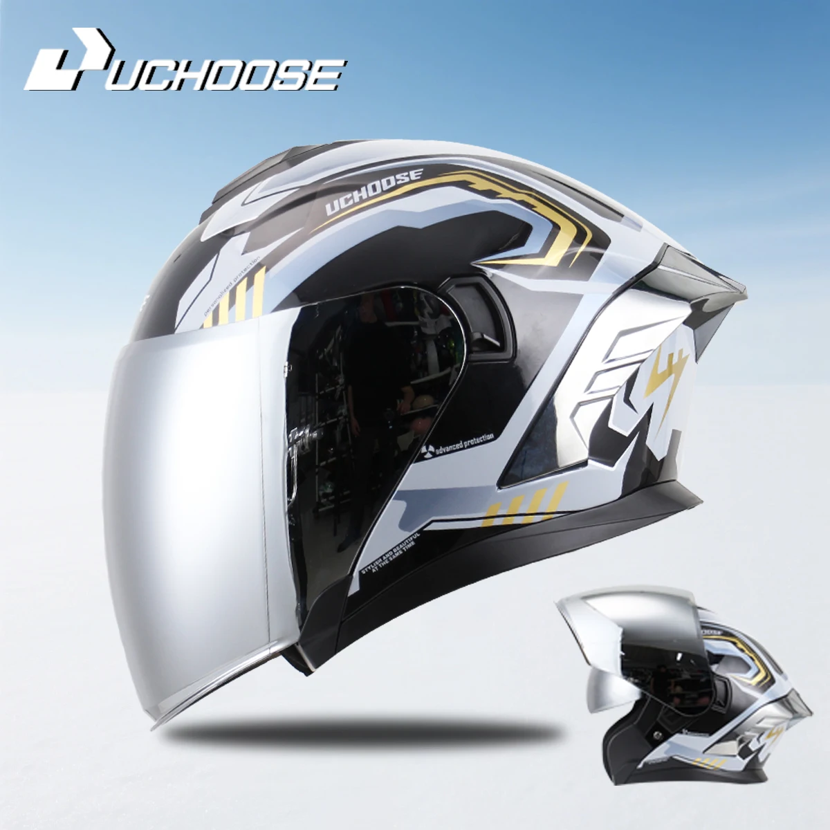 

715 Motorcycle Dual Visor Flip-Up Modular Full-Face Helmet Anti-Fog Street Bike Racing Helmet for Women and Men Retro 3/4 Helmet