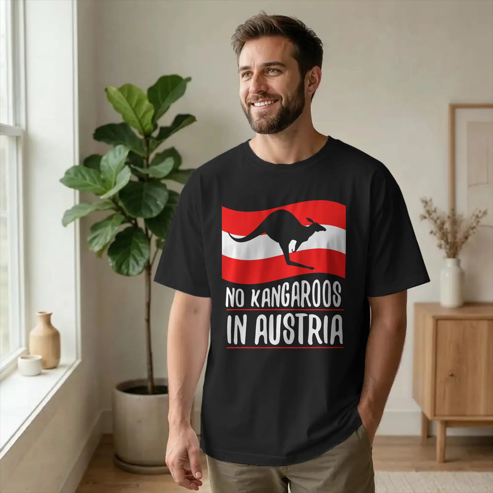No Kangaroos in Austria Funny Men T Shirt Australia Funny Tees Short Sleeve Crewneck T-Shirt Cotton Birthday Present merch