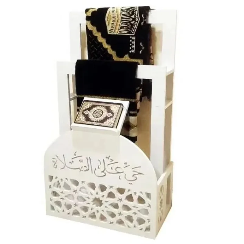 

【Best-selling】Ramadan Decor Muslim Decoration Quran Shelf Prayer Mat Organizer With Shelf Islamic Wooden Praying Stand