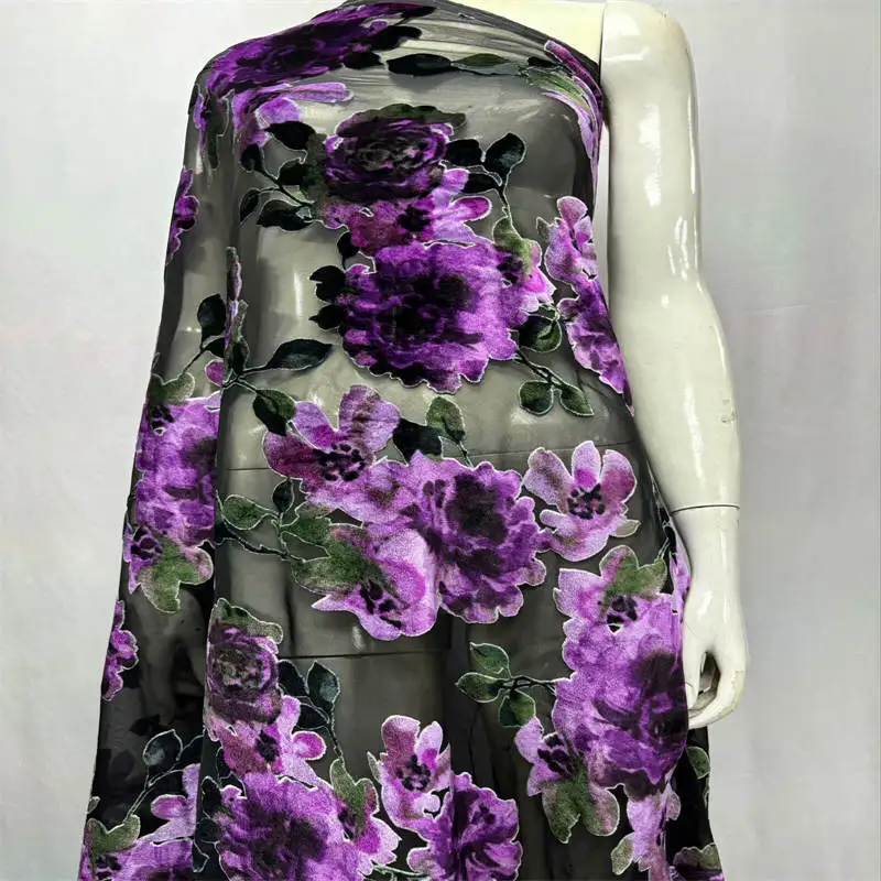 2023 Latest Design High Quality Embroidery Pprinted Velvet Silk Fabric Sewing Textile Material 5 Yards.LX3.12