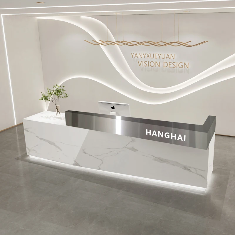 Shop Counter Front White Reception Desks Cashier Table Modern Luxury Office Desk Checkout Counter Mostrador Tienda Furniture