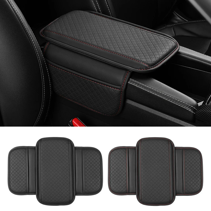 1Pc Leather Car Armrest Box Pad Center Console Arm Rest Protector Cover with Storage Pocket Elbow Rest Cushion  Car Accessories