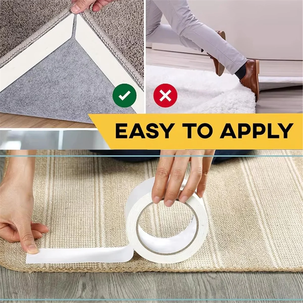 AA98 50mm X 20m Carpet Tape Double Sided for Area Rug Carpet Adhesive Removable Multi-Purpose Binding Tape Cloth Floor