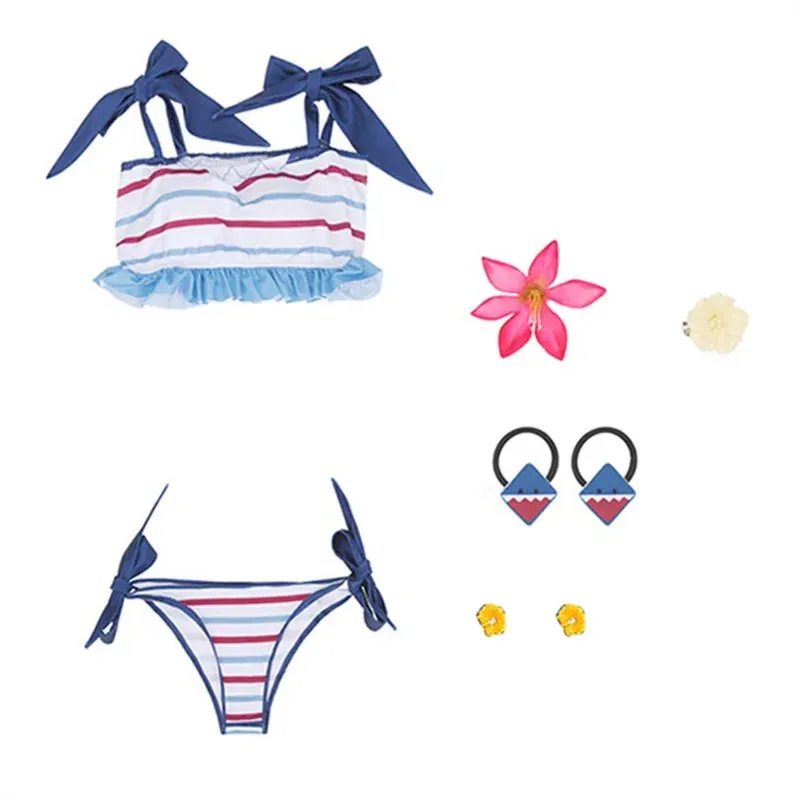 Una familia amorosa Anime Virtual YouTuber Gawr Gura Cosplay disfraz Sexy encantador Bikini pecho envoltura tocado Little Sha nuevo 2025