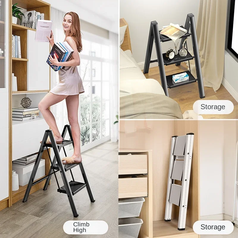 

Thickened Folding Ladder Indoor Climbing Ladder Aluminum Flower Stand Multifunction Household Stool Lightweight Climbing Aid
