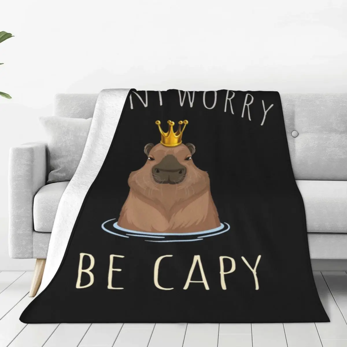 

Capybara Humor Don't Worry Be Capy Knitted Blanket Fleece Kawaii Animal Warm Throw Blanket for Home Couch Bedspread