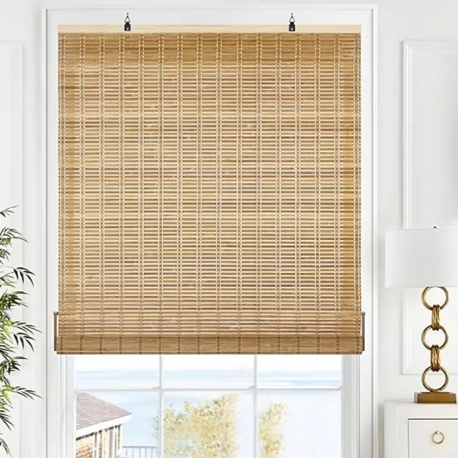 

Cordless Bamboo Blinds, Roll Up Shades for Windows, Light Filtering Hanging Window Blinds, Bamboo Shades for Patio Indoor/Outdo