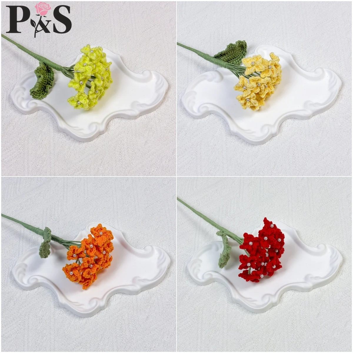 Handmade Crochet Hydrangea Flower High Quality Knitted Artifical Flowers Wedding Home Party Decoration Gifts for Birthday