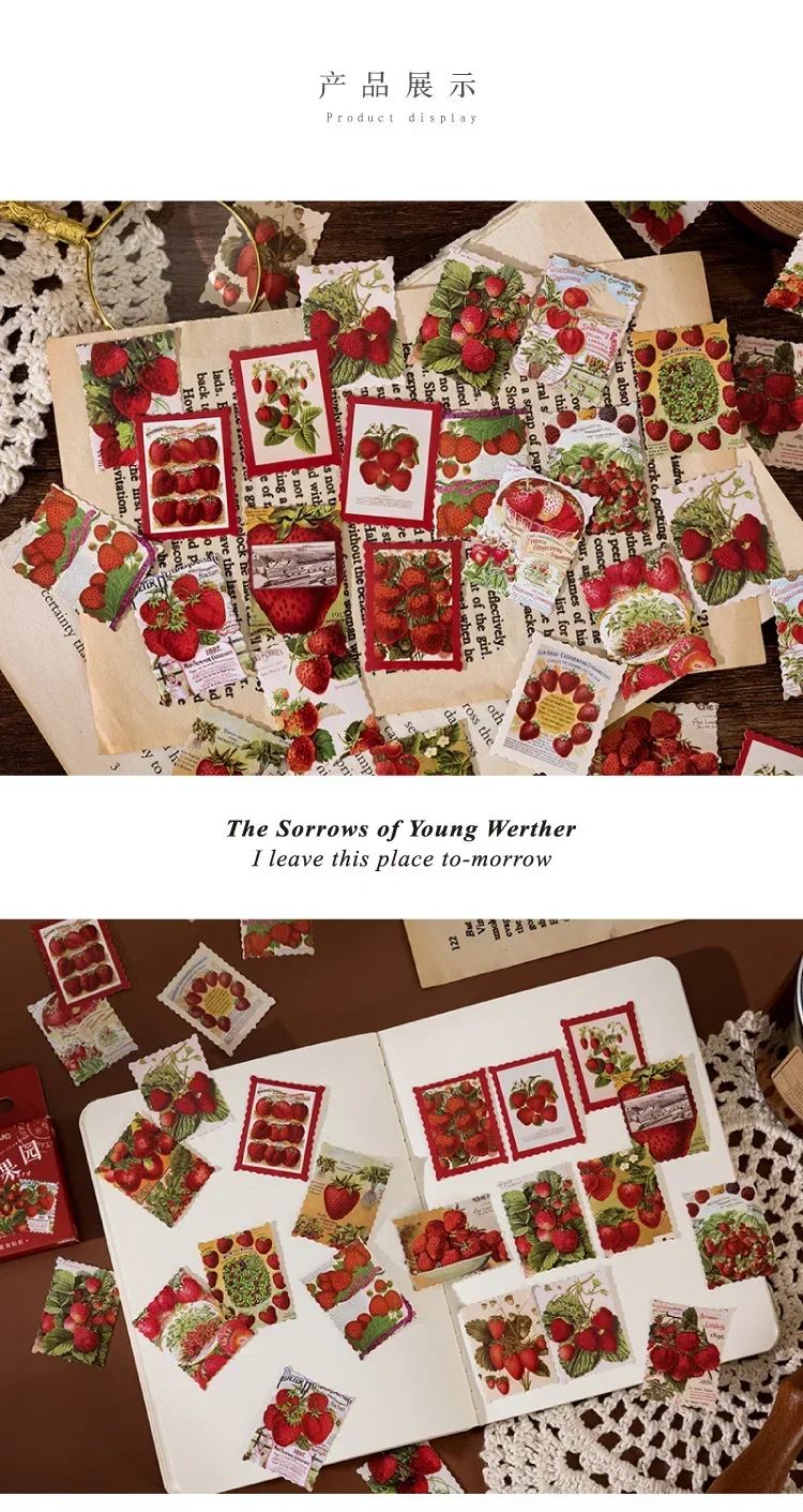 45Pcs/box Strawberry Stickers Album Diary Label Scrapbooking Material DIY Journaling Stationery Cute Fruit Decorative Paper