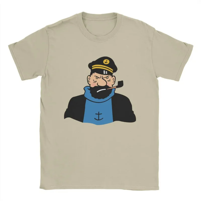 Captain Haddock men T shirts cartoon awesome tee shirt short sleeve crew neck T-shirts pure cotton plus size clothes