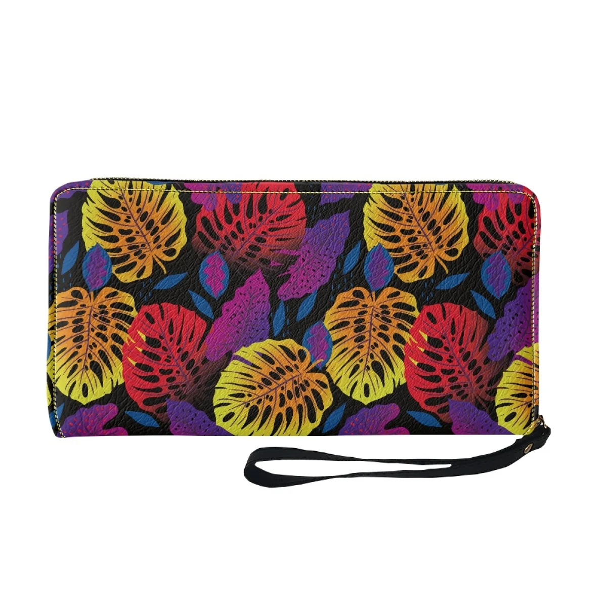 HYCOOL Wallets for Women 2023 Colorful Leaves Print PU Leather Card Holder Organizer Ladies Clutch Travel Purse Wristlet