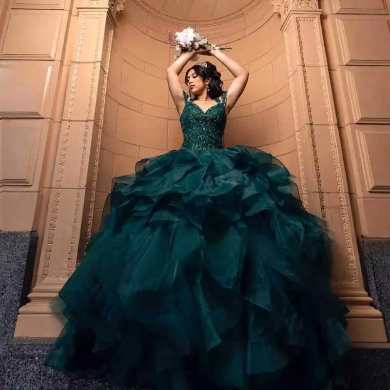 Vestidos De Quinceañera verde De lujo, Vestidos De baile De cristales De princesa dulce 16, vestido De graduación De Quinceañera 15