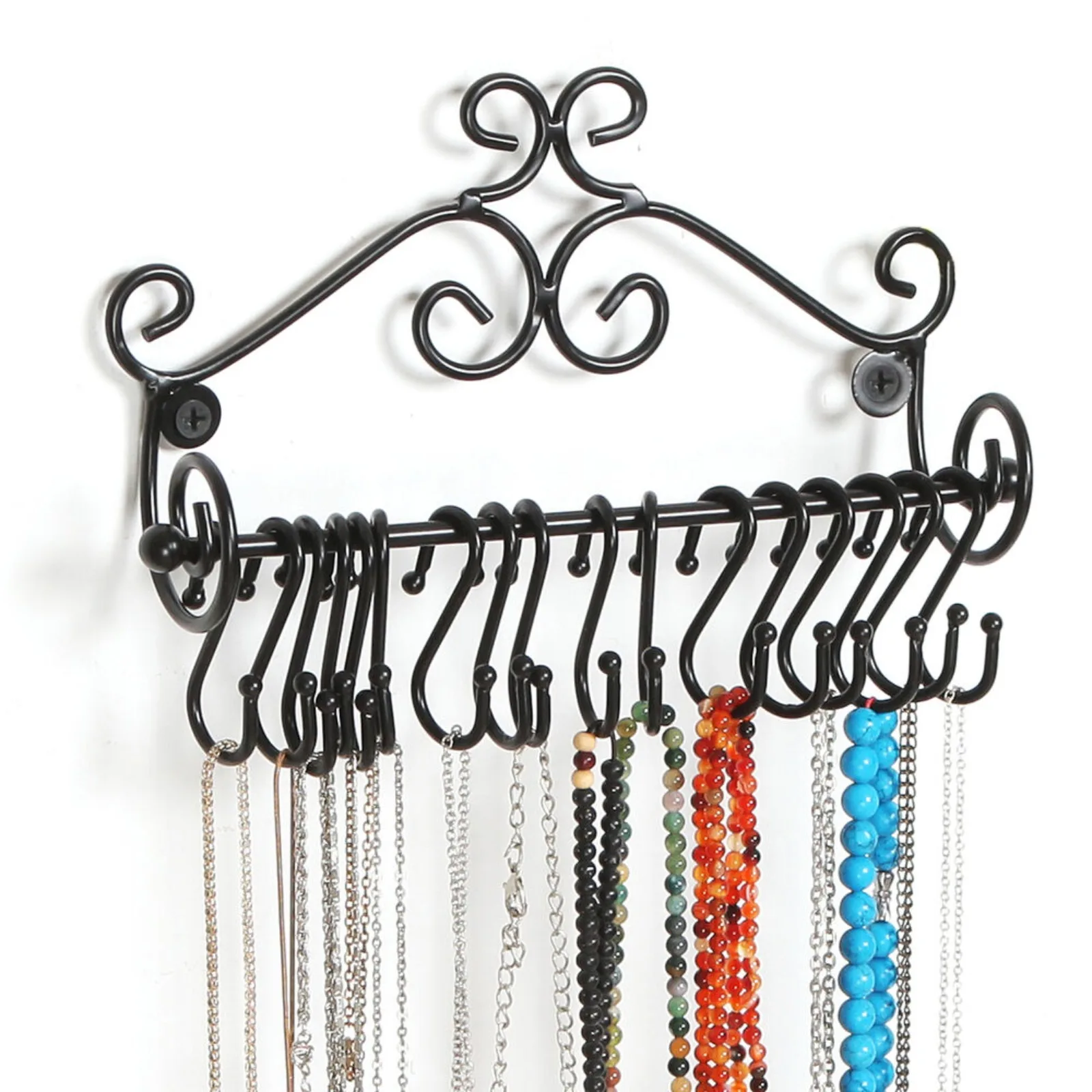 

US Wall-mounted black metal jewelry storage rack necklace storage rack with 20 pieces