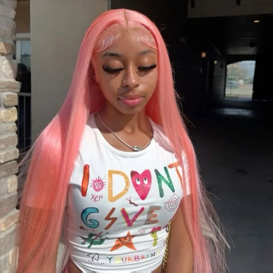 

Colored Pink 100% Human Hair Wigs Straight Lace Front Wigs 13X6 Hd Lace Frontal Wig13X4 Brazilian Hair For Women 30 36 Inch