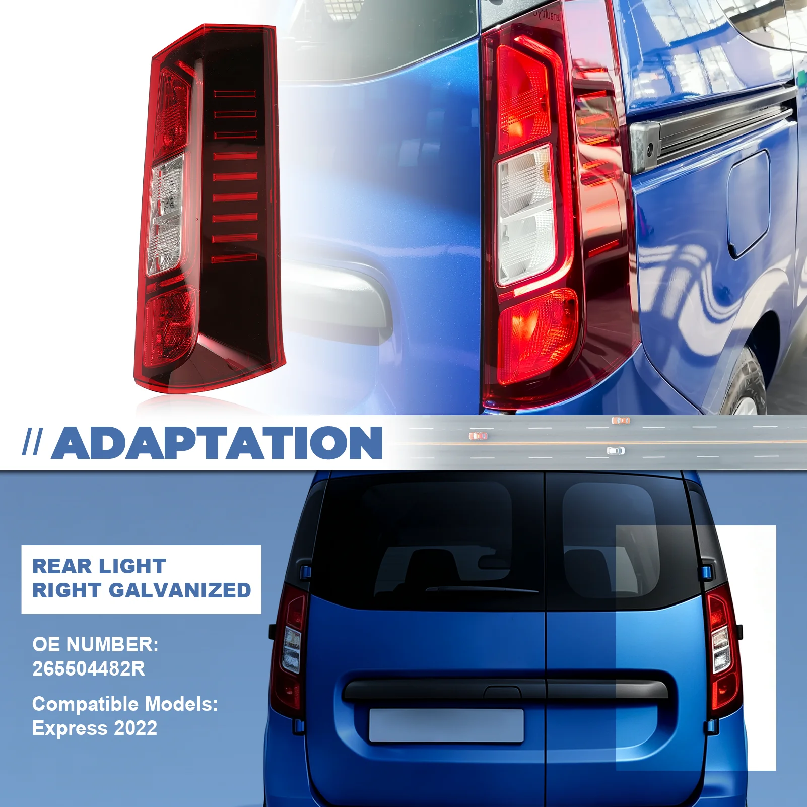 265504482R High Quality Car Tail Light Left Right Rear Brake Signal Lamp Assembly for Renault Express 2021-2024 265552205R