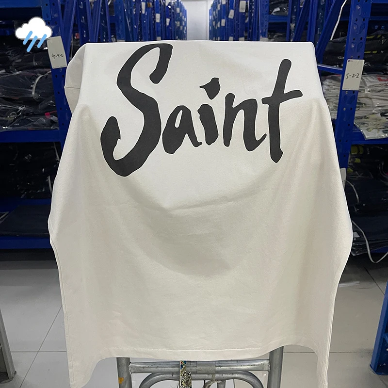 Vintage cemento sucio blanco clásico letra Logo Saint camiseta hombres mujeres algodón de alta calidad camiseta de gran tamaño Casual pareja camiseta