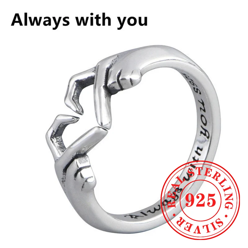 Huitan 925 Sterling Silver Heart Designed Rings for Women Always with You Engrave Words Accessories Eternal Love Wedding Jewelry