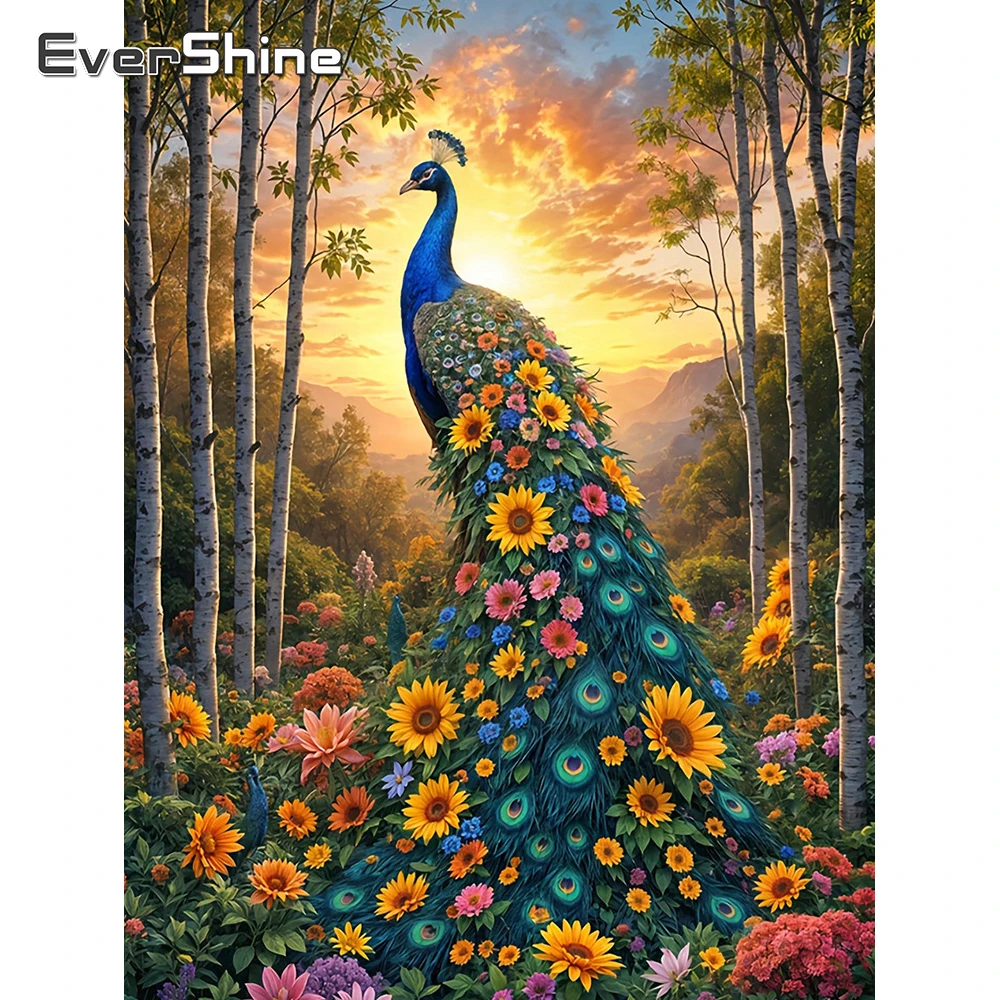 Evershine Diamant Mosaik Pfau Stickerei Tier voller Bohrer Quadrat 5D DIY Kit Malerei Blume Kreuzstich Handwerk