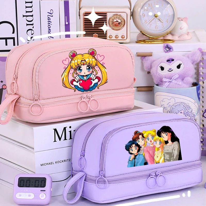 Trousse à crayons grande capacité Sailor Moon en tissu Oxford, organiseur portable pour fournitures scolaires, de bureau et universitaires