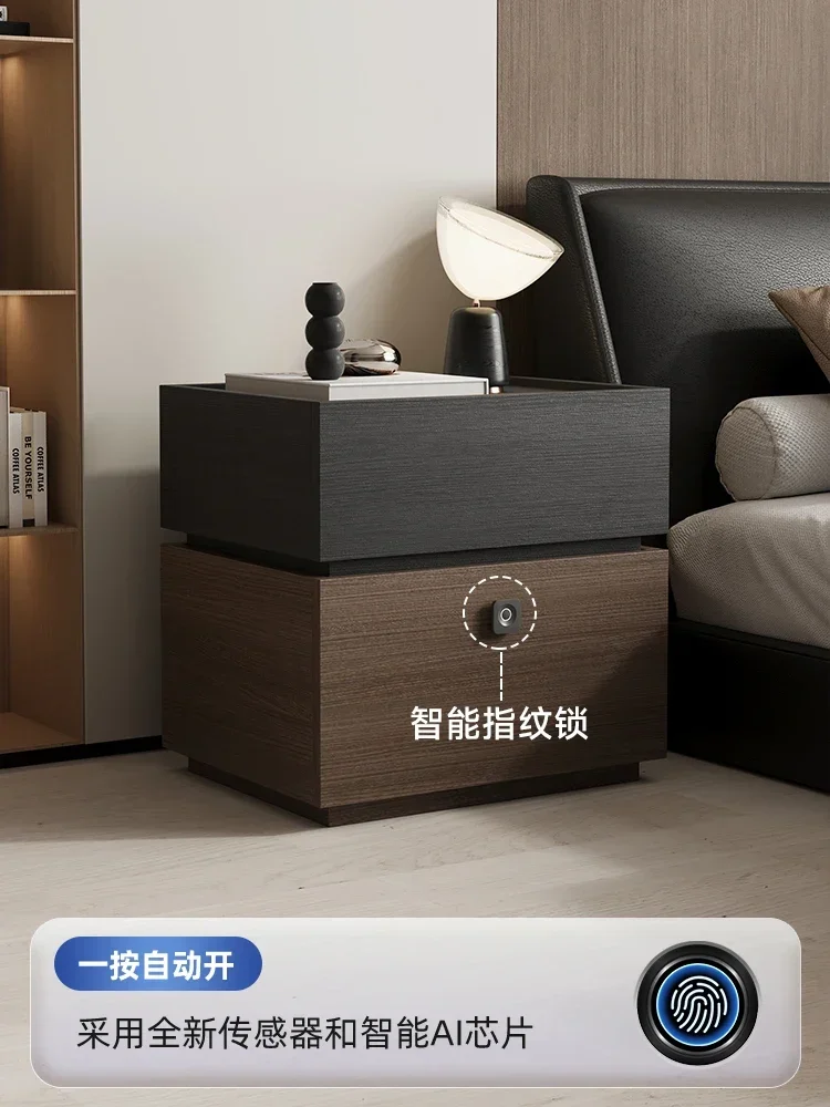 Italian minimalist bedside table smart password lock modern minimalist storage cabinet solid wood light luxury bedroom bedside