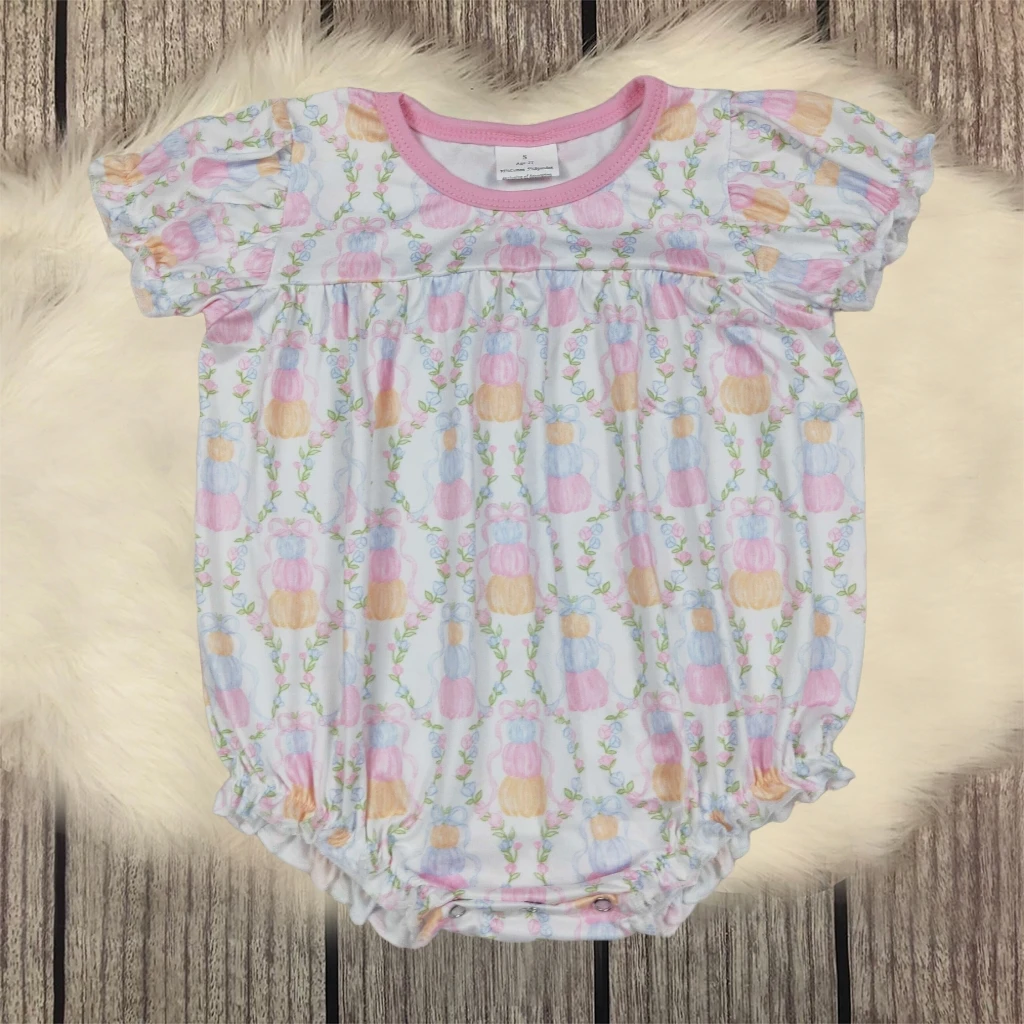 

Toddler Thanksgiving Children Pumpkins Bows Floral Breathable Romper Baby Girl Newborn Coverall Ruffle Bubble Bodysuit Wholesale